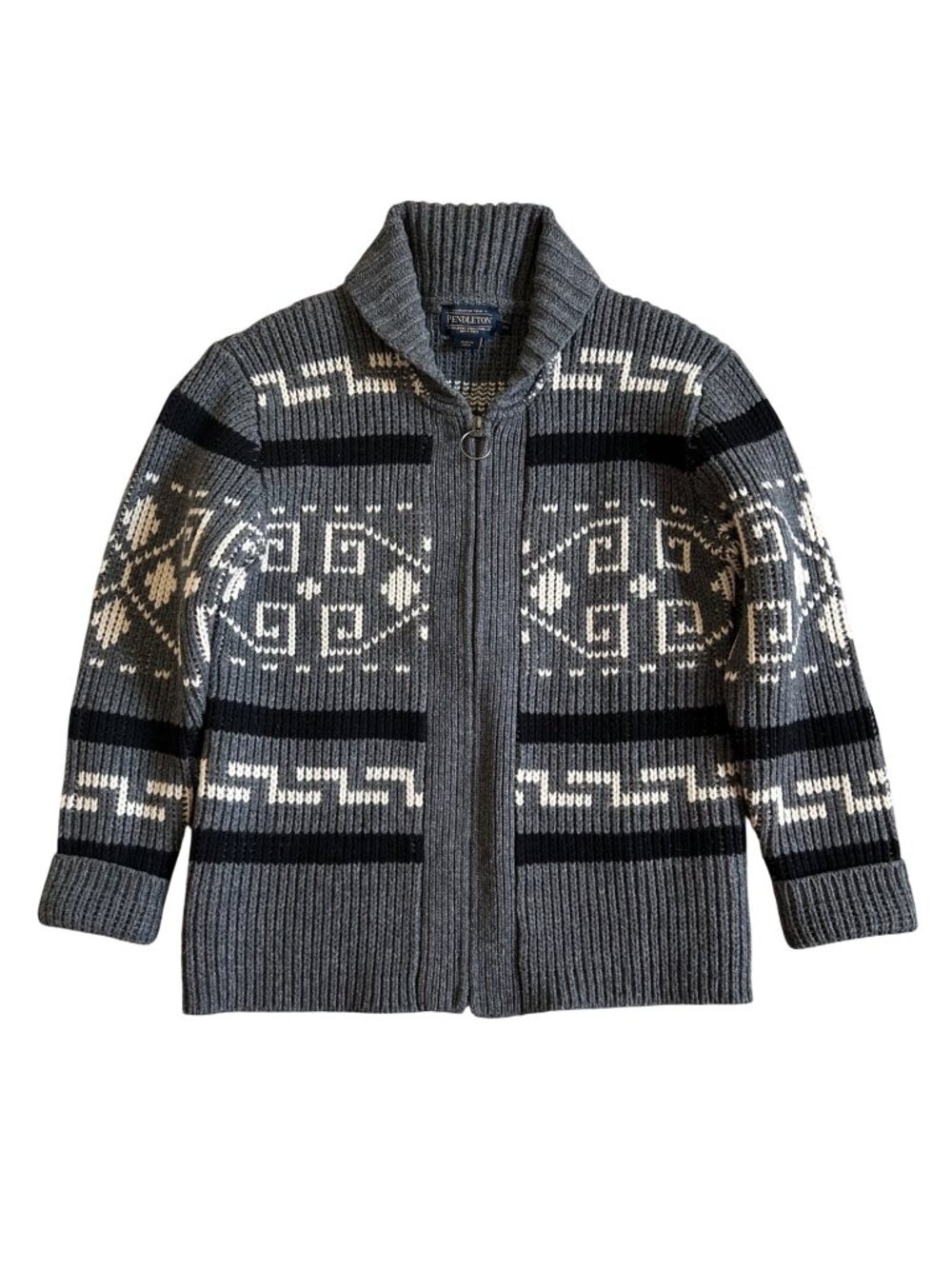 Pendleton Men's Sz XS Geometric Lambswool Zip Cardigan Sweater